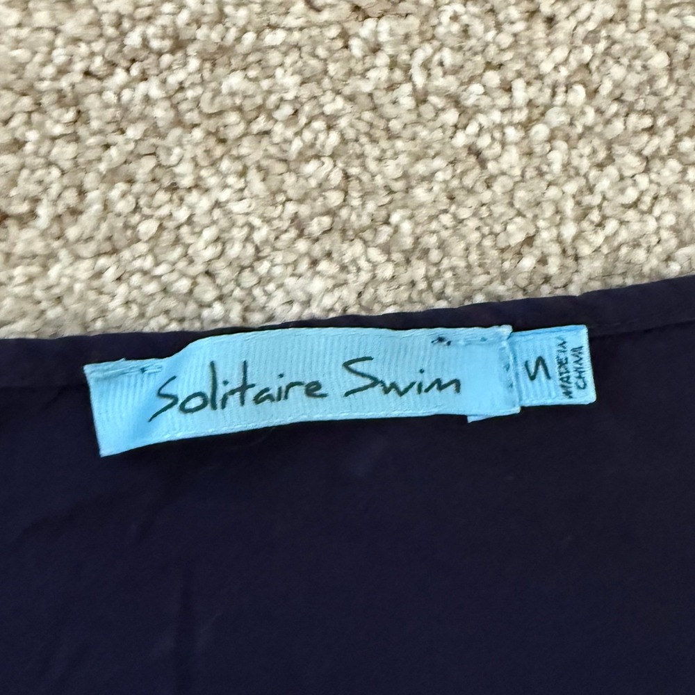 Solitaire Swim Navy Blue Eyelet Lace 3/4 Sleeve Tunic Top Women M Resortwear - Picture 6 of 11